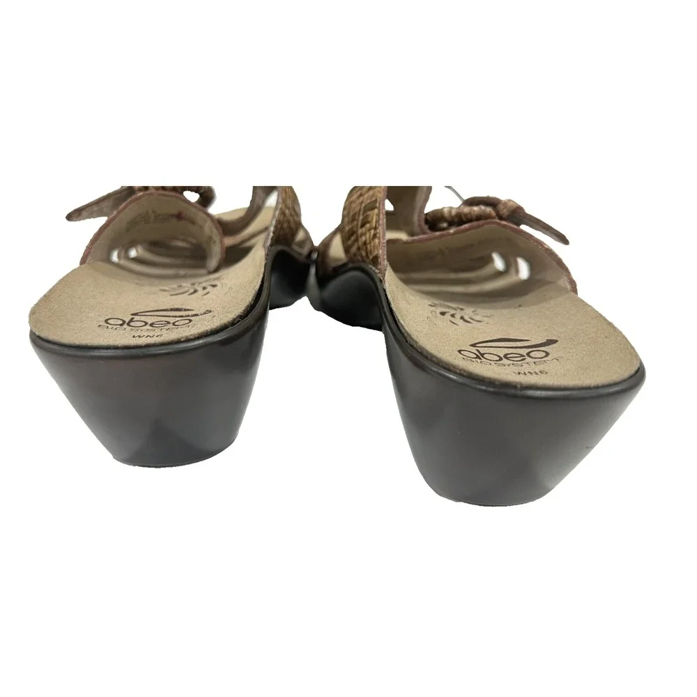 Abeo Biosystem Women's 6 N Dorin Textured Buckle Strap Wedge Sandals Shoes Brown